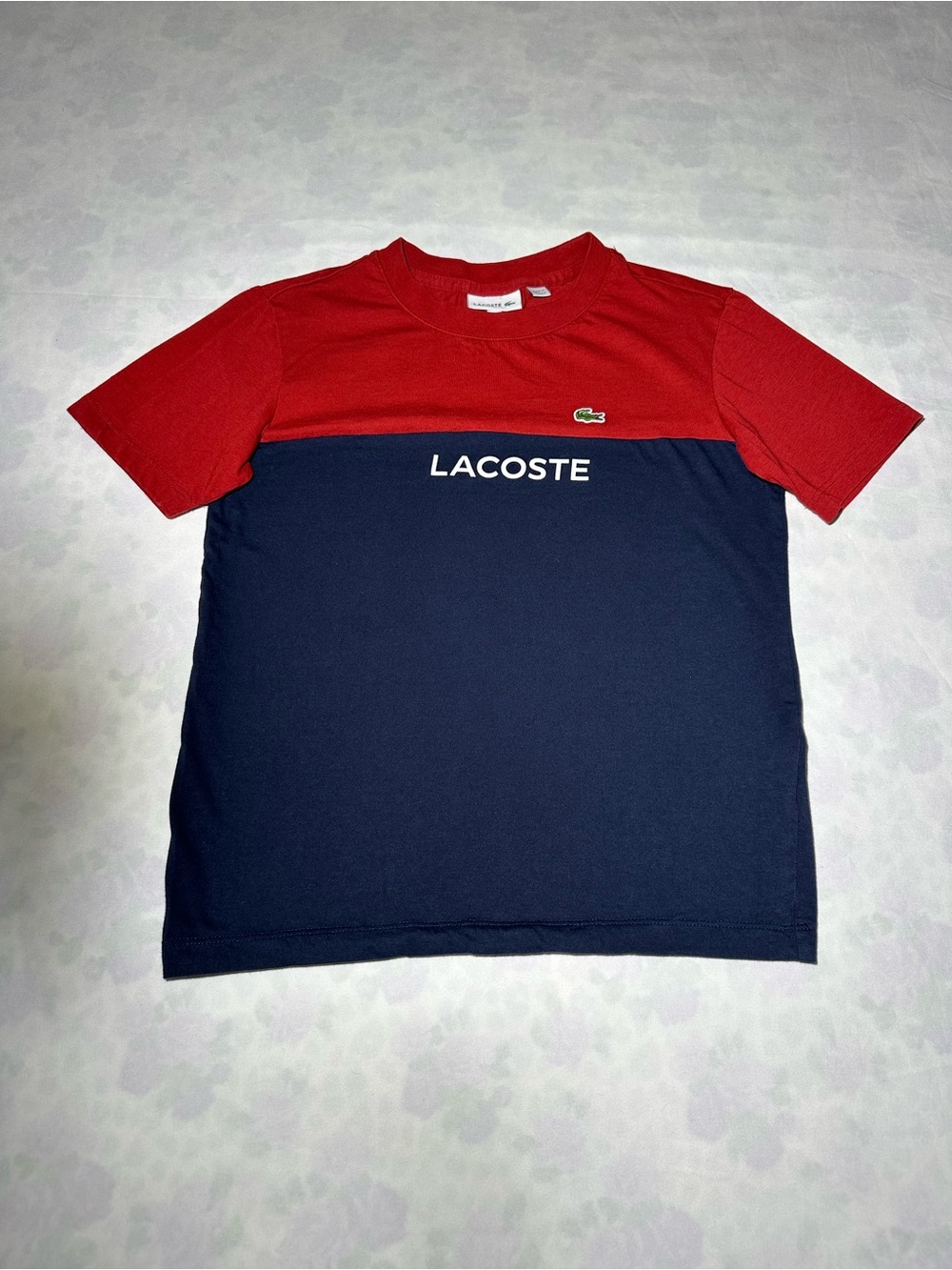 Lacoste Boys Colorblock Logo T-Shirt Red Navy Size 10 140cm